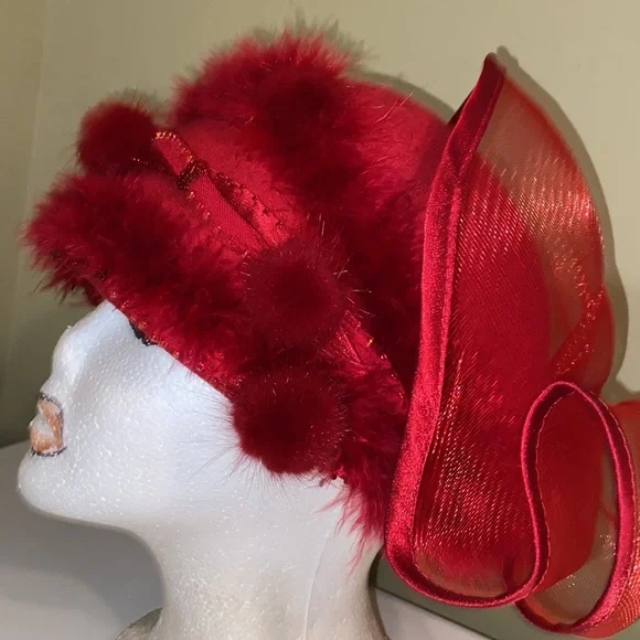 Beautiful Red Winter Wool Church Dress Hat by Milano display picture 2